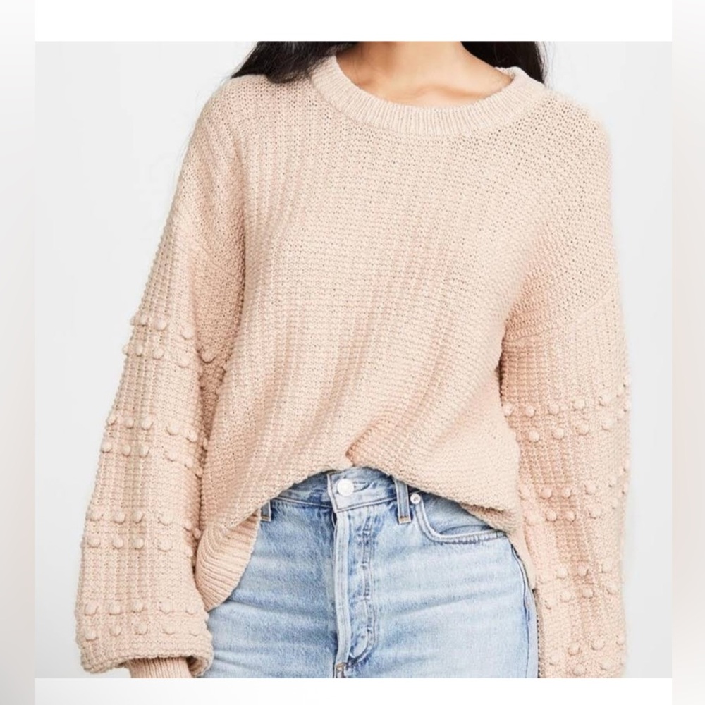 Madewell Knit Balloon Sleeve Sweater Pink Bobble Pom Popcorn Sleeve Size XS - Picture 1 of 14